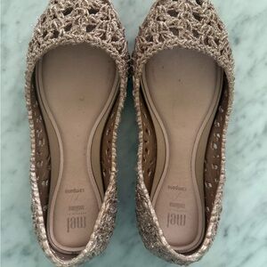 Mini Melissa Gold Dress Shoes with Woven Detail